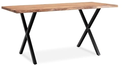 Wohnling Esszimmertisch 120x60x76 cm Akazie Massivholz/Metall Esstisch Baumkante, Küchentisch Massiv mit X-Beinen in Schwarz, Holztisch Speisetisch Esszimmer Rechteckig
