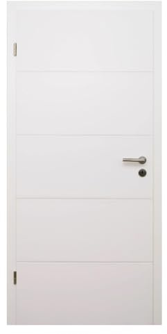HORI Zimmertür Komplettset I Weißlack RAL 9010 I inkl. Zarge und Türdrücker I Röhrenspan Eckkante I mit Buntbartschloss oder WC-Schloss I - 1985 x 735 x 160 mm - DIN links