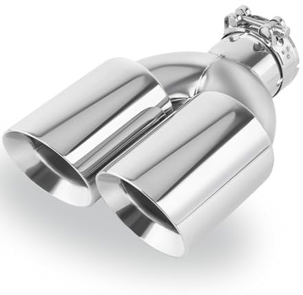 Atokrtact Dual Auspuff Spitze 63 MM Einlass bis 89 MM Auslass 255 MM Länge Auspuff Endrohr Spitze, 304 Edelstahl Double Layer gestaffelt Auspuffspitzen Chrom poliert