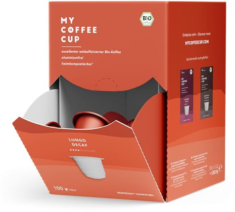 My Coffee Cup MEGA BOX LUNGO DECAF BIO-Kaffee Kapseln 100 Stück | Für Nespresso®³ Kapselmaschinen, 100% heim- und gartenkompostierbar, 0% Aluminium