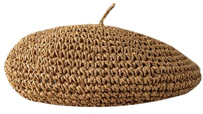 SUNTRADE Béret en tricot pour femme, béret à la mode française, béret d'été en paille Bennie pour femme, béret au crochet