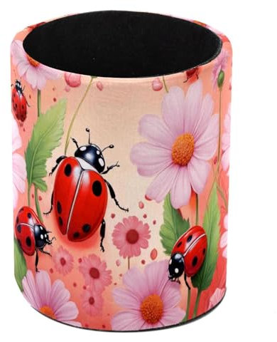 Stifthalter für den Schreibtisch, rosa Marienkäfer, Blumen, Leder, Schreibtisch-Organizer, Make-up-Pinsel, Stiftehalter, Schreibtischzubehör und Zubehör, Büro- und Heim-Organizer