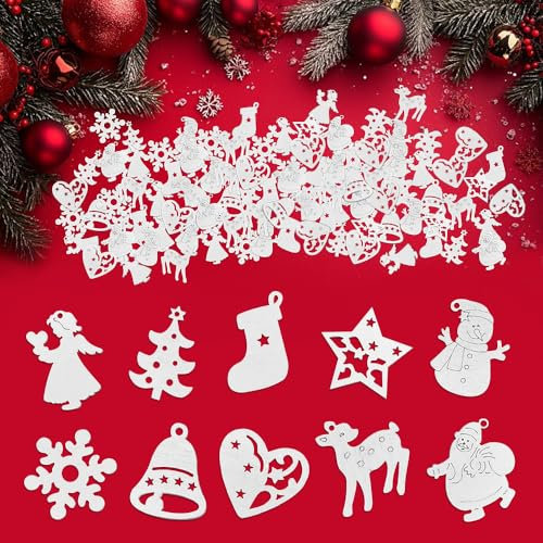 QINERSAW 150 Pz Addobbi in Legno per Albero di Natale Bianco Piccoli Decorazioni Legno Albero Natale Mini Ornamenti Natalizi in Legno per Albero di Natale o Tag Regalo di Natale