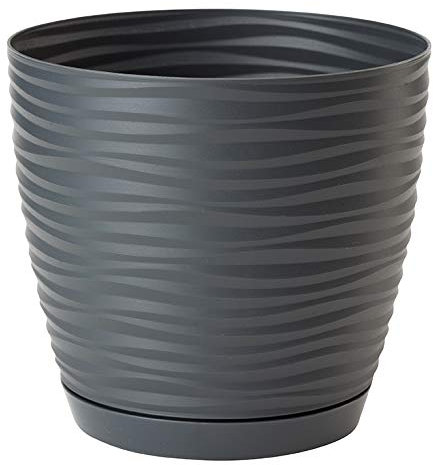 Home Garden Ornaments Wave Plant Pots Indoor – Indoor Plant Pot with 3D Effect, Drainage Holes, and Integrated Saucer, Plastic Flower Pots (Diameter: 19cm, Colour: Anthracite)