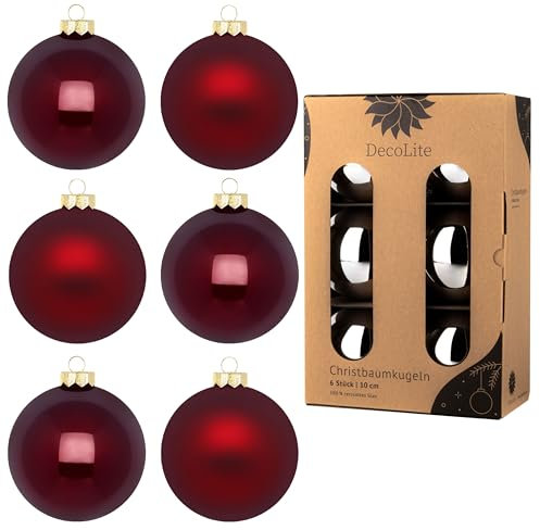 DecoLite: Christbaumkugeln aus Glas Ø 10 cm (6 Stück) - Bordeaux - matt/glänzend
