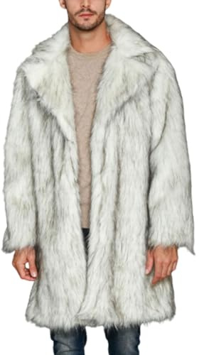 OnIUeZky Pälsrock för män tjock nedfällbar krage lång fuskpäls kappa varm cardigan mode herr fuskpäls kappa för vinter hippie disco.