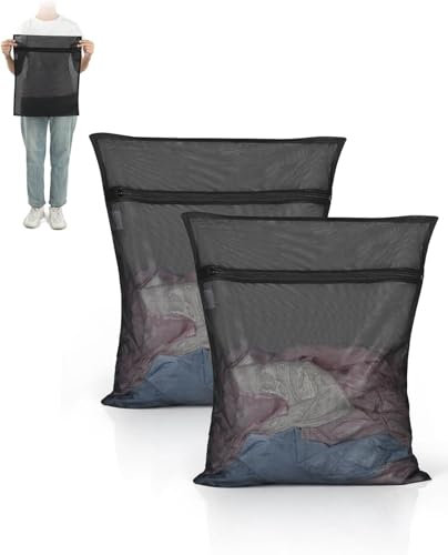 OTraki Bolsa Lavadora Malla 2 Piezas Bolsa Lavadora Ropa Interior con Cierres Reutilizables Malla Fina Bolsas Lavadora Ropa Delicada con Cierre Zip para Camiseta Calcetines Ropa Interior 40x50cm,Negro