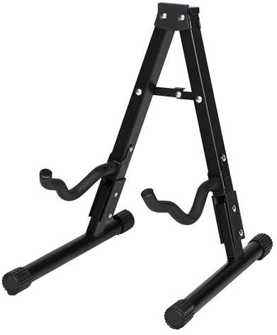 Soporte de suelo para guitarra plegable | Base tipo A con estructura metálica, acolchado protector y patas antideslizantes | Compatible con guitarras acústicas, eléctricas, clásicas y bajos