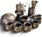 Halsgroves Yixing Clay Chinese Tea Set with Teapot, Cups, and Strainer, Gold Calligraphy Design