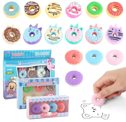 16 Stück Radiergummi Kinder, Radiergummi Lustig mit 16 Stile Spaß Donut Designs, Bunt Radiergummis Set Abnehmbar, Radiergummis Kinder Mitgebsel für Schreiben, Zeichnen
