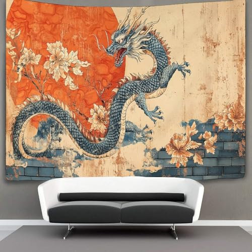 KWFYBEHZ Drache Wandteppich Wandtuch Wandbehang Tapestry Tapisserie Wanddekoration Orientalischer Landschaftsmalstil Wandkunst Wandtücher 130cmx150cm