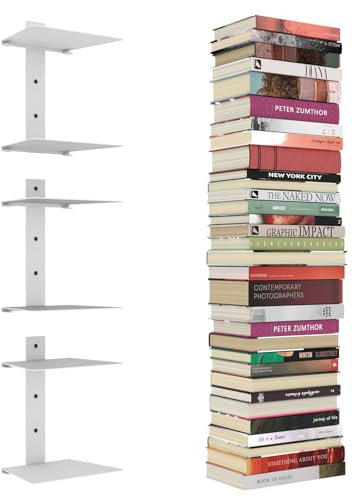 Mensole Libri Invisibili, 6 Scaffali Verticali, Mensole da Muro Invisibili per Libri, Libreria Invisibile da Parete per la Camera da Letto, Decorazione per L'ufficio, 3 Pezzi, Bianco