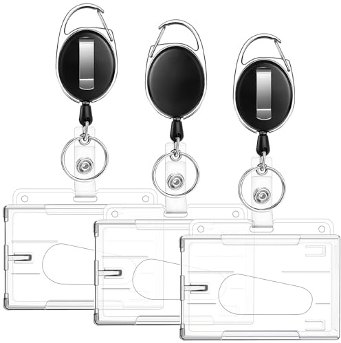 JEFURE Schlüsselbund Erweiterbar 3PCS mit Kartenhülle, Schlüsselband Ausweishalter Ausziehbar, Ausweis Jojo mit 63cm Schlüsselband Ausziehbar, Einziehbarer Schlüsselanhänger Schwarz