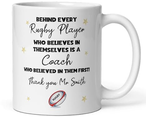 Confidently Quirky - Personalised Thank You Rugby Coach White Mug, End Of Year Thank You Gift for Rugby Teacher, From Rugby Student Cup, Rugby Coach Christmas Gift