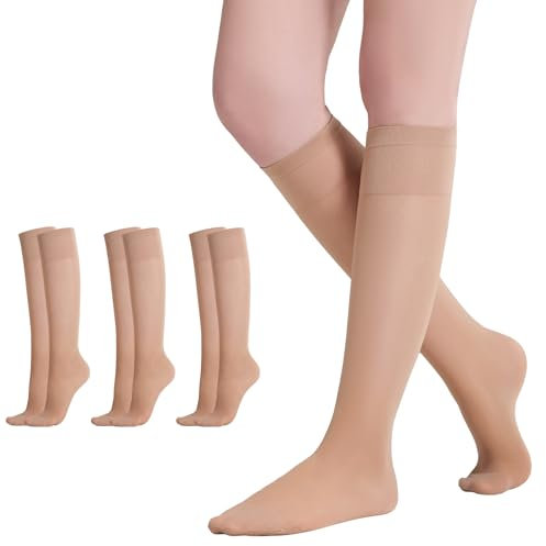 Yilanmy 3 Paar Kniestrümpfe Damen Nylonstrümpfe 40 DEN Kompression Pop Socken,Natur