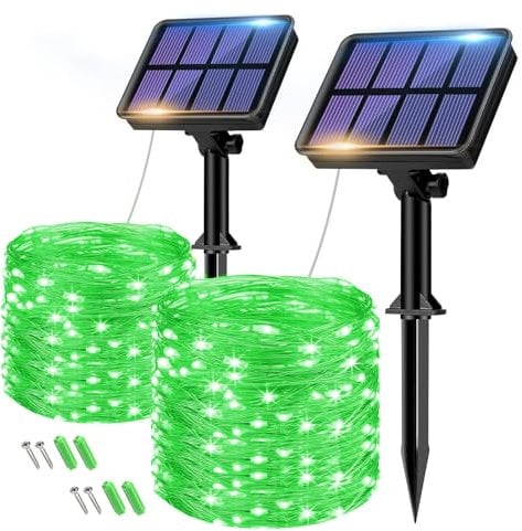 btfarm 2 Pack Solar String Lights Outdoor Garden Waterproof, Total 16M/53FT 160 LED Solar Powered Fairy Lights, 8 Modes Copper Wire Lights for Patio Yard Party Christmas, Green