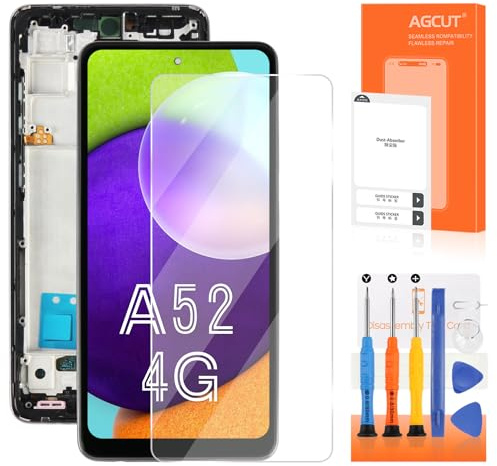 6,5 Zoll Incell Bildschirm für Samsung Galaxy A52 4G LCD Display für Galaxy A52 4G SM-A525F SM-A525M LCD Touchscreen Digitizer Assembly mit Reparaturwerkzeugen, Schwarz mit Rahmen
