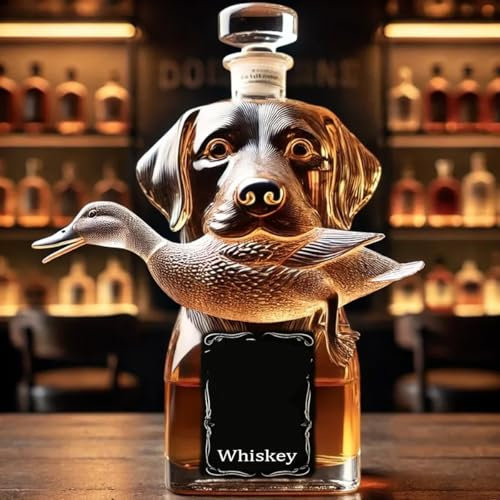 Hunting Dog Whiskey Bottle, Hound Holding a Duck Shaped Wine Bottle, Unique Wine Decanter, Funny Whiskey Glasses, for Bar Home Office Decor, Gift for Whiskeys Enthusiasts Dog Lovers