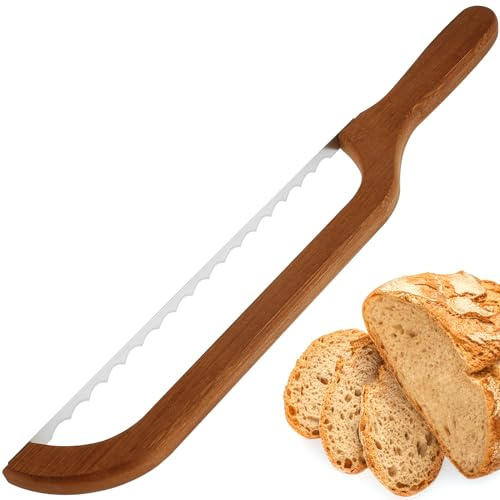 PATNFR Bread Bow Cutter 15.7 inch Serrated Sourdough Bread Saw Wooden Baguettes Slicer with Ergonomic Handle Stainless Steel Bow Saw Knife Bow Cutter for Homemade Bagel Baguettes Cake (Style A)