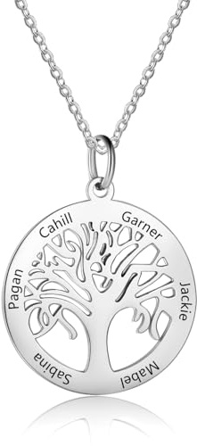 Personalizzato Nome Collana in 925 Sterling Argento con Ciondolo Albero della Vita Regalo per Donna Mamma, Nonna, Moglie, Fidanzata (Style 2)