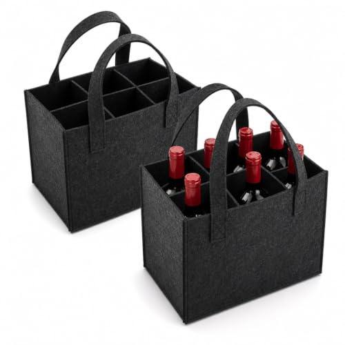DvBCNMe Flaschentasche 6 Flaschen, 2 Stück Filz Flaschenträger | Filz Flaschentasche, 6 Flaschen Kapazität, 24x16x18cm, Wein Transport Tasche, Outdoor Picknick, Geschenk Verpackung