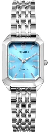 JewelryWe Women's Square Quartz Watch: Ladies Simple Analog Elegant Vintage Solid Small Stainless Steel Bracelet Wristwatch