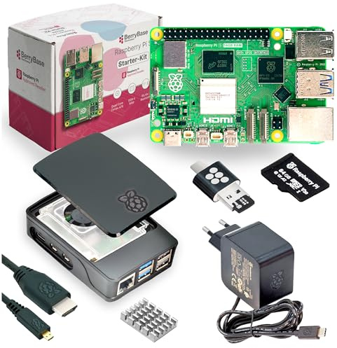 Raspberry Pi 5 Starterkit (16GB RAM) – Offizielles Bundle mit Gehäuse, Netzteil 27W, MicroSD (vorinstalliert mit Raspberry Pi OS), HDMI-Kabel, Kartenleser & Geschenkverpackung von BerryBase