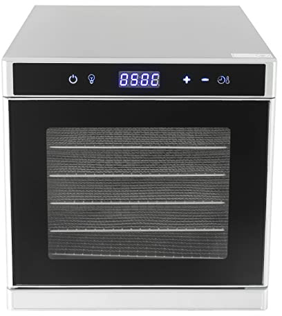 OUKANING Profi Dörrautomat 700W 6/8 stapelbare Edelstahl Einschübe, Lebensmittel Dehydrator für Obst, Gemüse, Fleisch, 35-75°C Timer und Thermostat, Schnelle, Gleichmäßige (6 Etagen)