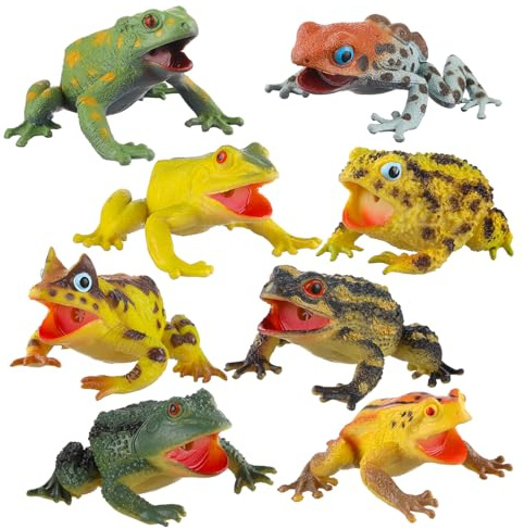 8pcs Realistic Soft Frog Toys, Large Floating Squeaking Tree Frog Figures | Educational Nature Learning for Science Projects, Bath Time, Sensory Play, Classroom Activities, Cake Toppers, Gift, Parties