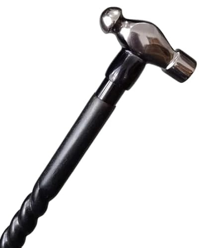 Medieval Hammer-Handle Hand-Carved Black Wooden Walking Stick Cane – Lightweight & Durable Mobility Aid with Removable Brass Hammer Head – Gift for Men, Women & Seniors