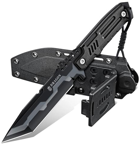 Dragon Creek Feststehendes Outdoor Messer Full Tang 5mm Klinge Schwarz | Survival Messer mit Kydex-Scheide für Camping und Bushcraft – komfortabler Griff für Outdoor-Aktivitäten