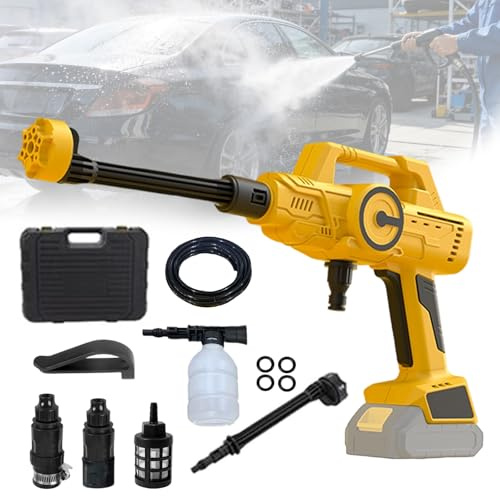 Hidrolimpiadora Compatible con Dewalt 20V, Pistola de Agua a Presión | 340W sin Cable con Tubo de 5m Boquilla 6 en 1 1200 PSI Limpiador de Alta Presión para Coche Jardín Terraza Césped y Riego