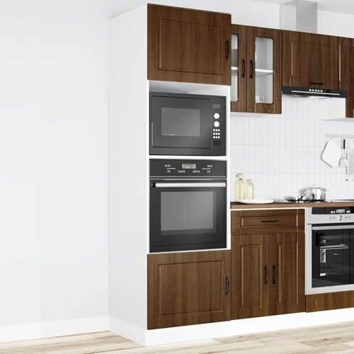 ATOMSTACK MAKER Lot de 2 armoires de cuisinière (60 x 57 x 207 cm, aspect chêne marron) – Pieds réglables, matériau en bois, pour cuisine encastrée, armoire de four et micro-ondes, peu encombrant et