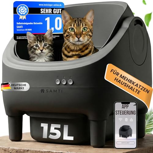 Katzenklo Selbstreinigend,15L XXL Behälter, Selbstreinigende Katzentoilette | SAMTI Klobot, für Mehrkatzen-Haushalte, Elektrisches Katzenklo groß & offen, automatisches Katzenklo XXL mit App Steuerung