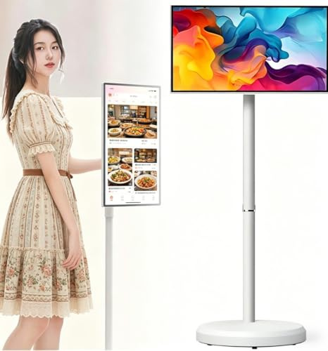 yunzhenzhen 23.8 TV e monitor intelligenti portatili, Android 15 touch 1080P su ruote, display mobile wireless, 6GB RAM 128GB, fotocamera 13MP, batteria 8h, HDMI USB Type-C per smart home, ufficio