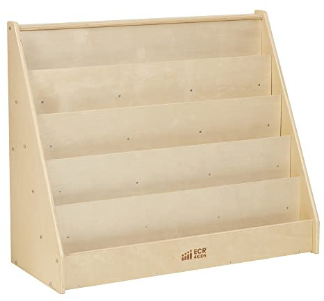 ECR4Kids Single-Sided Wooden Book Storage and Display, Montessori Furniture, Natural