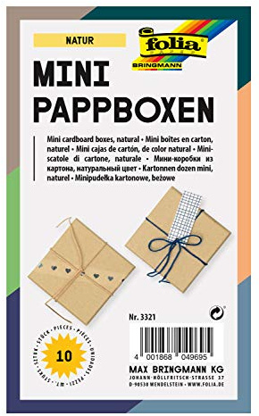 folia 3321 - Mini Geschenkboxen, Pappschachteln aus Karton, eckig, natur, 10 Stück, 7,5 x 7,5 x 4,5 cm - ideal zum Verzieren und Verschenken