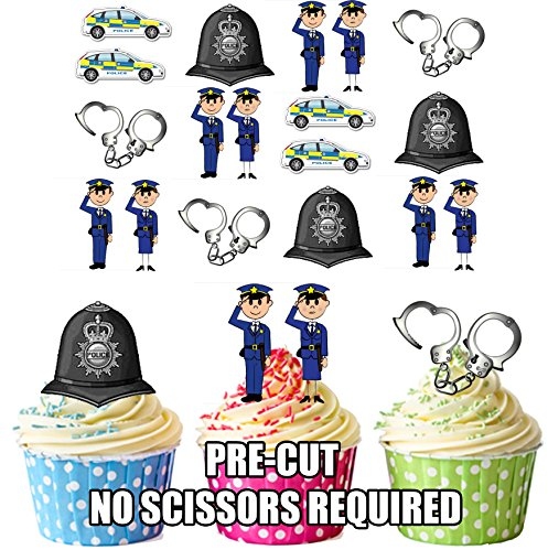 AK Giftshop Policeman Police Party Pack - Edible Cupcake Toppers/Cake Decorations (Pack of 36)