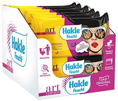 Hakle Feucht Design-Sonderedition im 12er-Pack (12 x 42 Blatt), pflegendes feuchtes Toilettenpapier, hautverträgliche feuchte Tücher, schnell wasserlösliche Feuchttücher