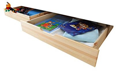 Schubkasten Set Bettkasten Marcel auf Rollen für Kinderbetten Kiefer Natur