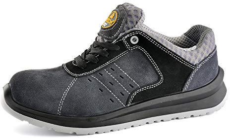 SAFETOE Comfort Wide Fit Safety Shoes - 7331 Man Light Weight Safety Trainers with Composite Plastic Toe Cap, Metal Free Women Size Work Shoes Boots with Breathable Leather Gray 5 UK