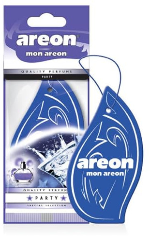 AREON Mon Auto Lufterfrischer Party Anhänger Hängend Aufhängen Spiegel Blau Duft Autoduft Pappe 2D Wohnung (Set Pack x 6)