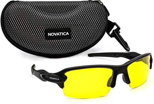 NOVATICA Blendfreie polarisierte TAC-Brille für Nachtfahrten – HD-Vision – UV-Schutz – Sport-Sonnenbrille – Herren und Damen – gelbe Gläser – langlebiger TR-90-Rahmen plus Zubehör