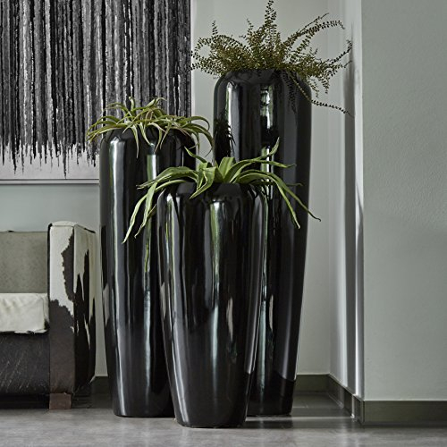 Klocke Dekorationsbedarf Moderne & Hochwertige Pflanzvase/Pflanzkübel – Medium: 100cm - Hochglanz Schwarz - Fiberglas - Mit Einsatz – Indoor & Outdoor – Wetterbeständig & Frostsicher – Vase/Kübel