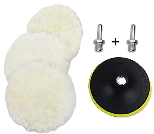Tafeiya 6Pcs 6inch Polishing Buffer Pads Wheel Polishing Lambswool Bonnet Pad and Woolen Polishing Waxing Buffing Pads Kits with 2xM14 Drill Adapter Wool Polishing Bonnet