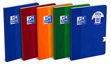 Oxford 400017512 ESSE A4-Kladde mit halbfestem Einband, 96 Blätter, Karo, 5 Stück-Packung Farbenmix