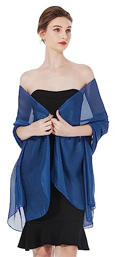 BEAUTELICATE Stola Schal Damen Festlich Leicht Umschlagtücher Halstuch Seidenschal Sommer für Abendkleid Hochzeit Brautkleider Sandstrand Navy-blau, Einheitsgröße