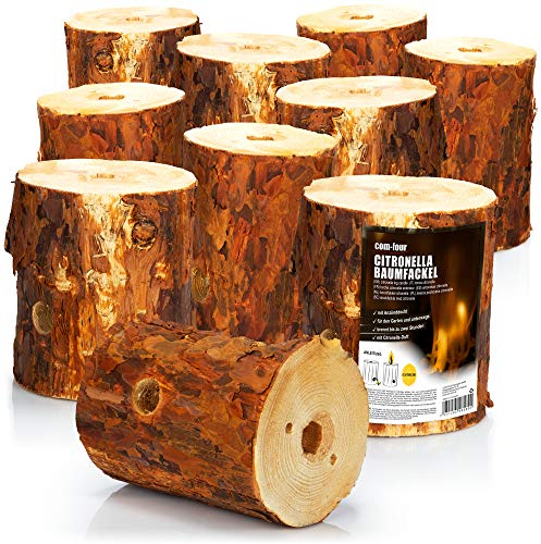 com-four® 10x Schwedenfeuer mit Anzünddocht und Citronella-Duft, Finnenfackel für Lagerfeuerromantik, Baumfackel, Gartenfackel mit Duft