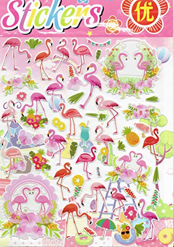 Charo 3D Flammingo rosa Vogel Miami Floriade Everglades bunt Aufkleber 1 Blatt 250 mm x 200 mm Sticker Basteln Kinder Party