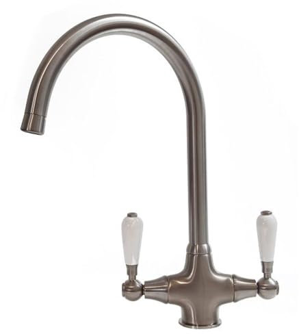 Reginox Elbe Brushed Nickel Traditional Dual Lever Kitchen Mixer Tap
